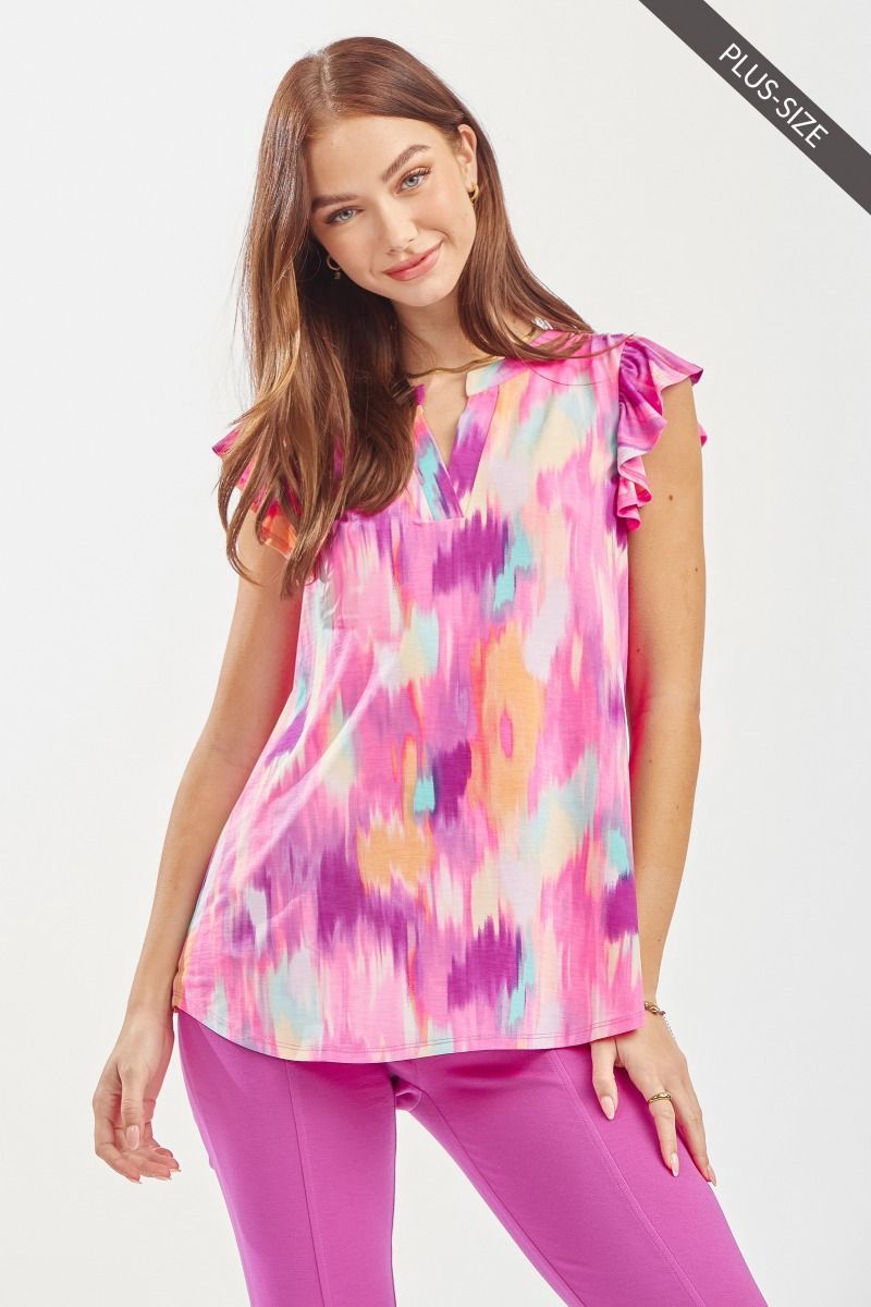 Plus Lizzy Flutter Sleeve Blouse, Size: 1X, Colour: Pink Multi