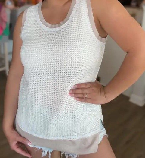 Waffle Tank, Size: Small, Colour: Oatmeal