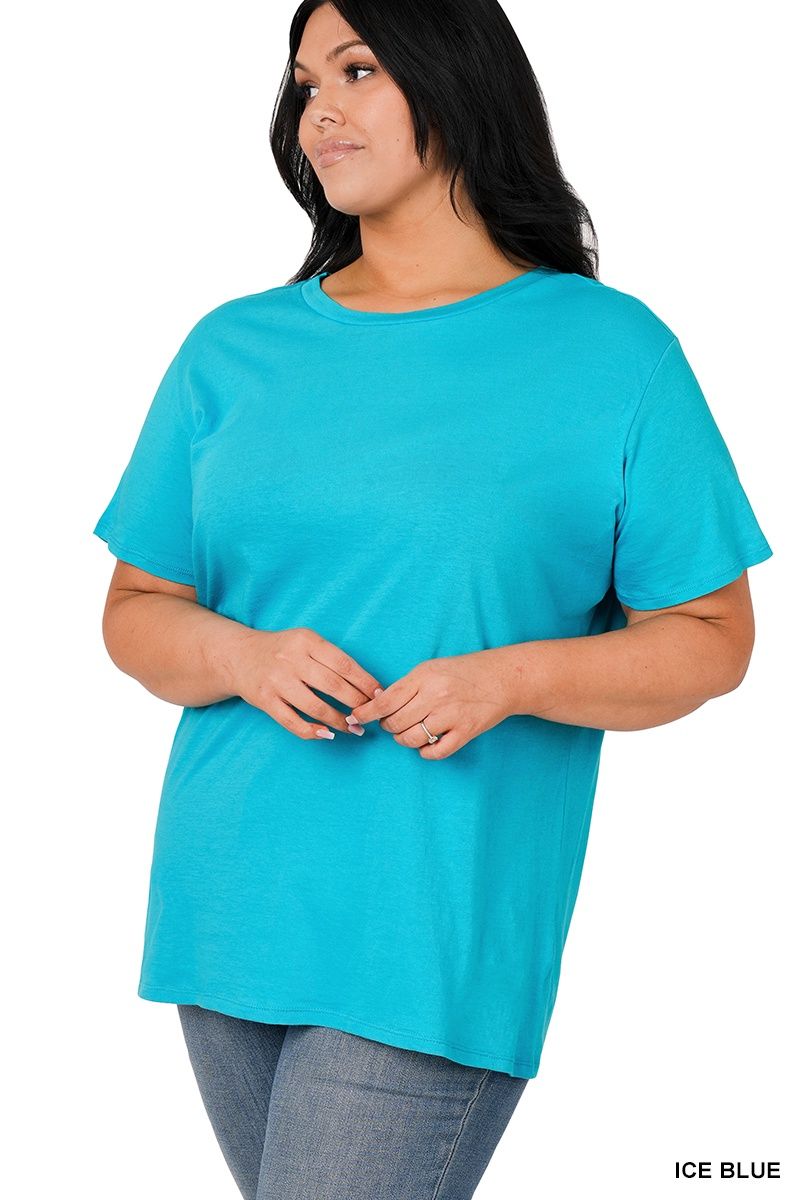 PLUS COTTON BOYFRIEND ROUND NECK TEE, Size: 1X, Colour: Ice Blue