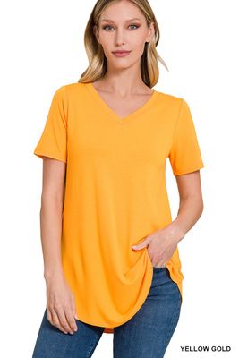 SHORT SLEEVE V-NECK ROUND HEM TOP