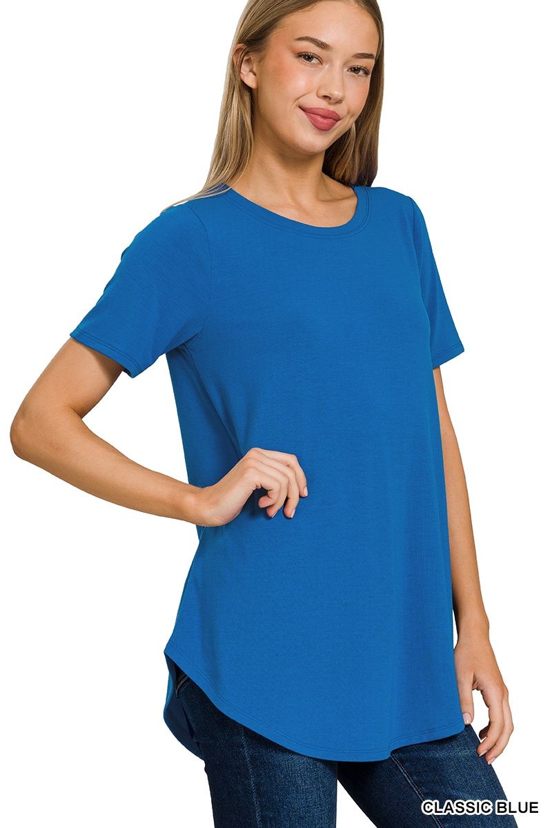 SHORT SLEEVE ROUND NECK ROUND HEM TOP, Size: Small, Colour: Classic Blue