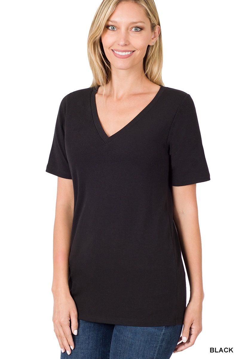 SHORT SLEEVE V-NECK TEE, Size: Small, Colour: Black
