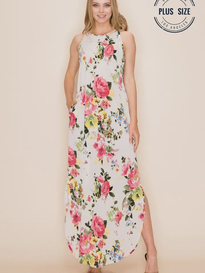Plus Floral Summer Sleeveless Maxi Dress