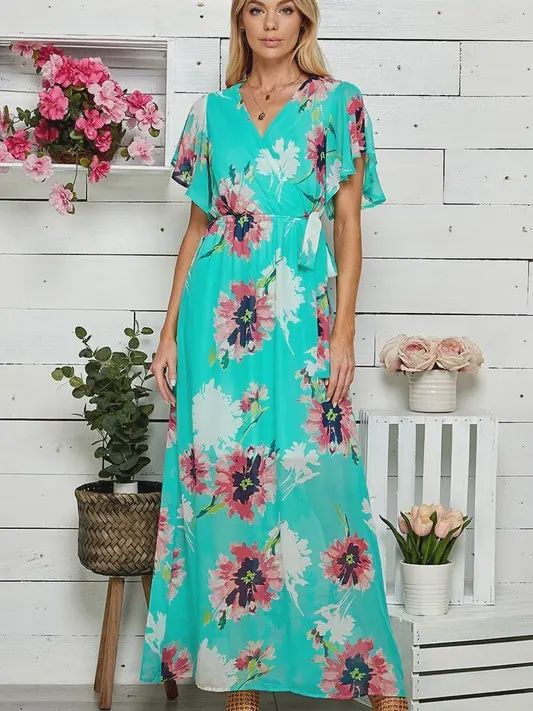 Floral Print Side-Tie Maxi Dress
