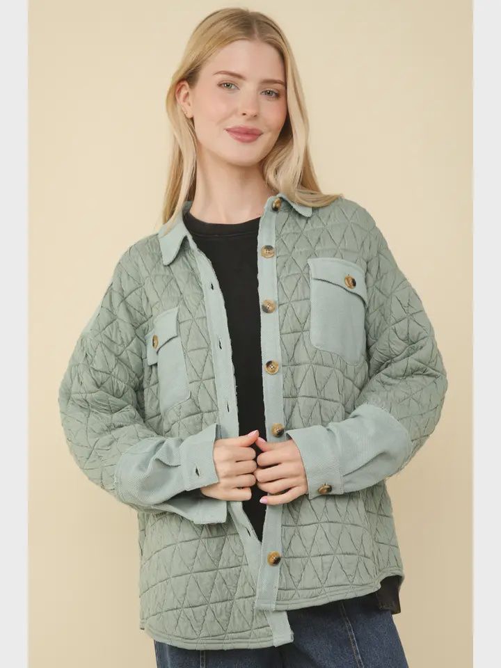 Oversized Quilted Cozy Shacket Jacket, Size: Small, Colour: Sage