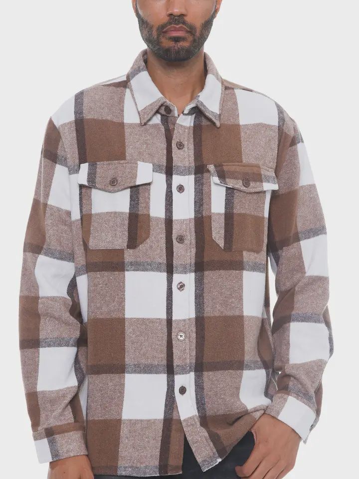 Men&#39;s Flannel, Colour: Mocha/White, Size: Medium