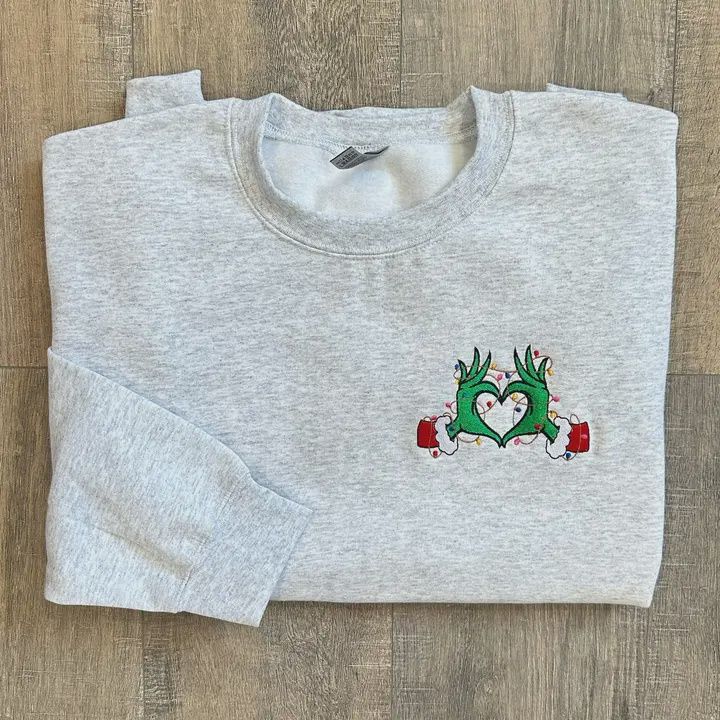 Embroidered Grinch Heart Sweatshirt, Size: Small