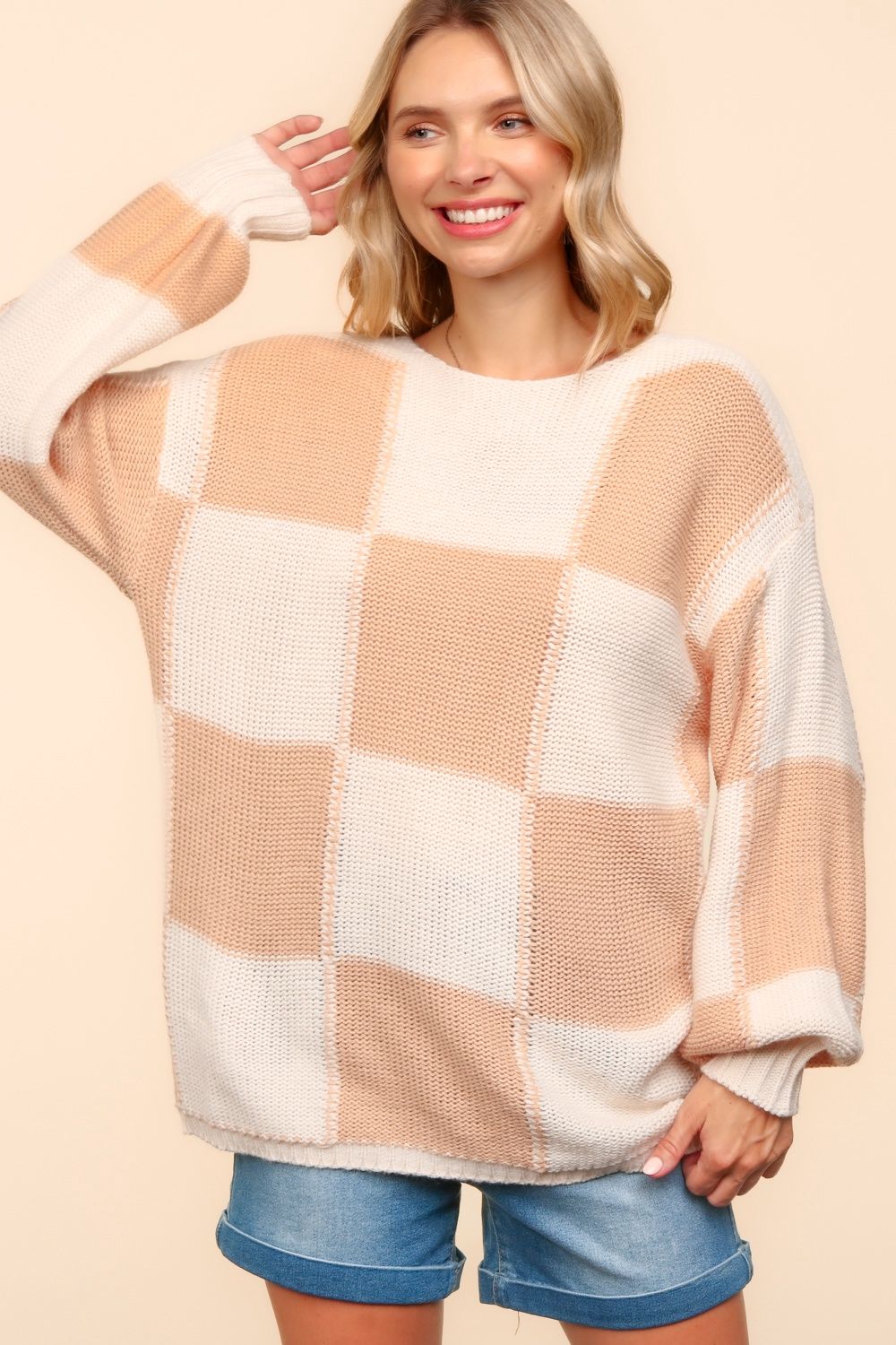 Plus Checkered Oversized Sweater
