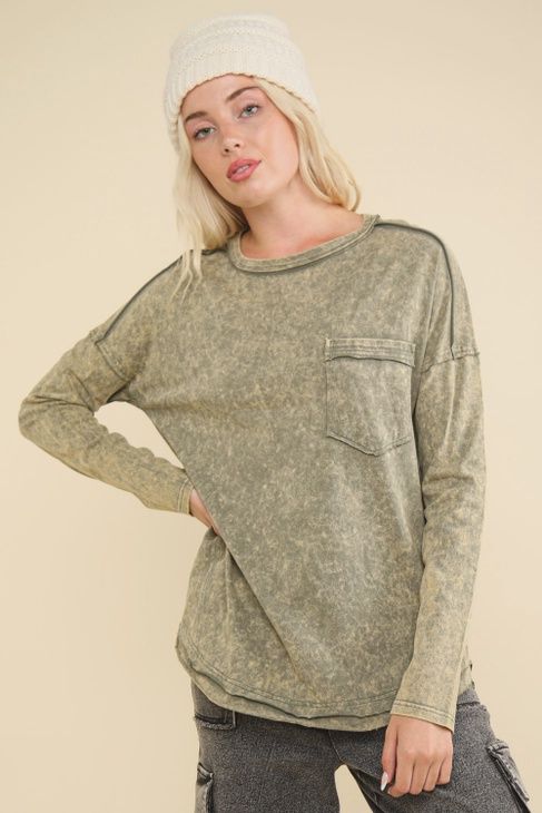 Plus Size Mineral Washed Casual Knit Top
