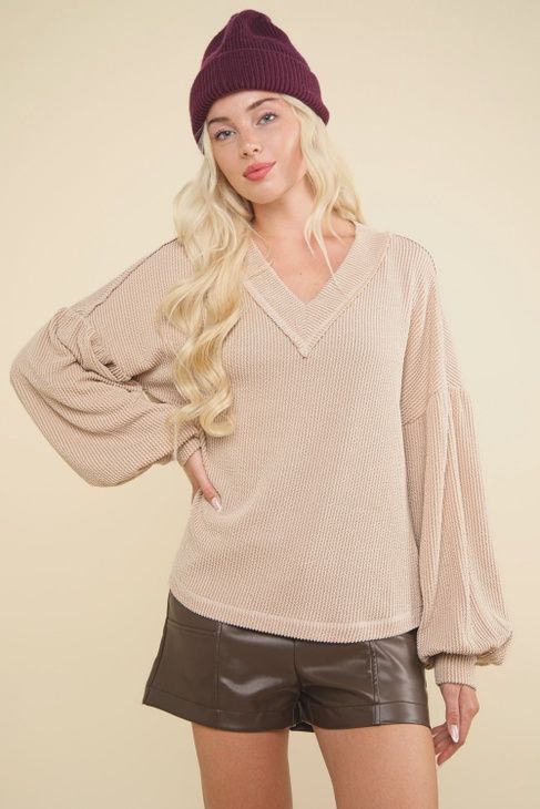 Plus Size Ribbed V-Neck Knit Top