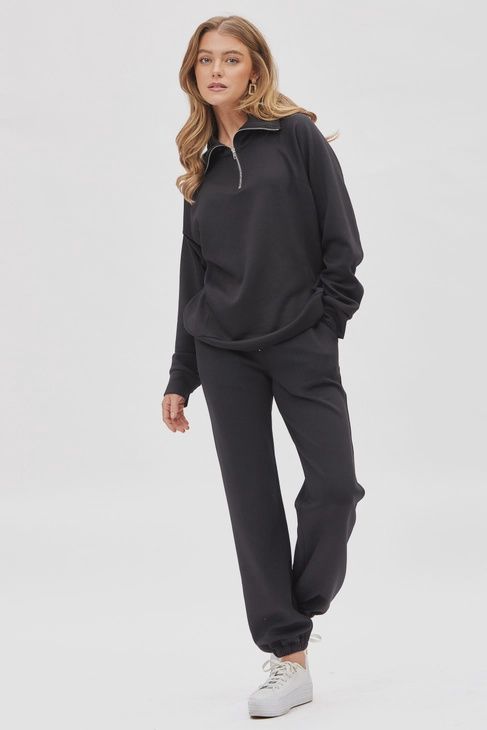 Quarter Zip Pullover, Colour: Black, Size: Small