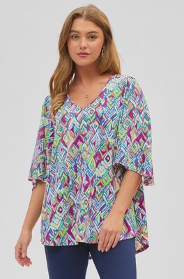 Diamond Print Half Sleeve Soft Top
