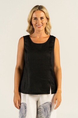 See Saw Linen Shell Top with Slit/Black
