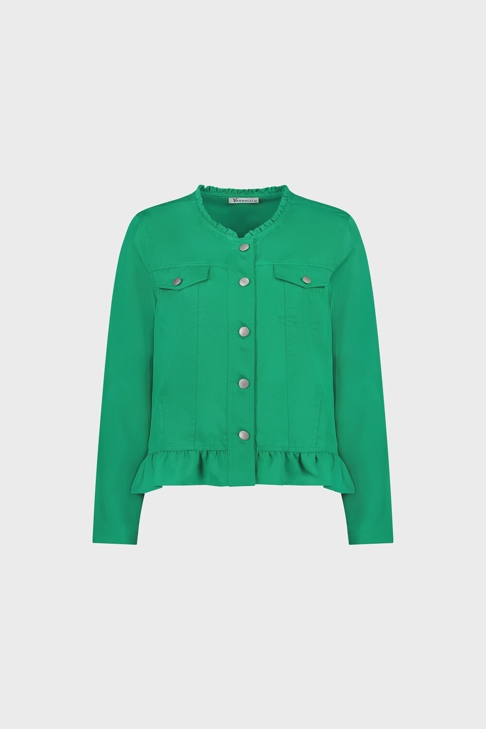 Vassalli Button Up Jacket with Frill Hem Kelly Green