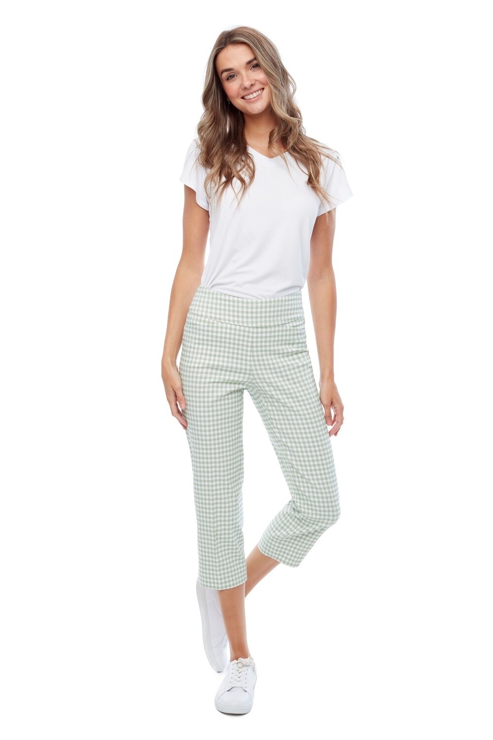 Up Gingham Cropped Pant Honeydew Gingham, Size: 8