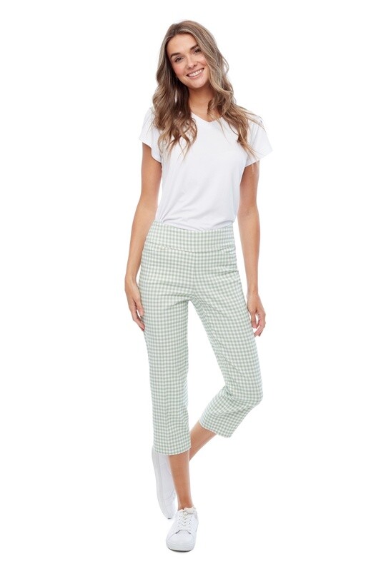 Up Gingham Cropped Pant Honeydew Gingham