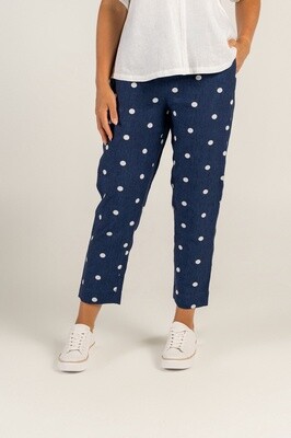 See Saw Linen Spot 7/8 Flat Front Pant Navy/White