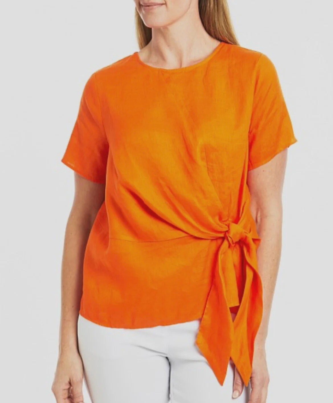 Ping Pong Knot Front Linen Top Orange, Size: 10