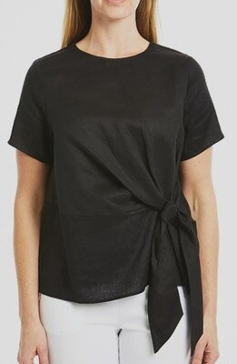 Ping Pong Knot Front Linen Top Black