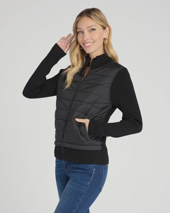 Liverpool L/S Quilted Zip Sweater Black
