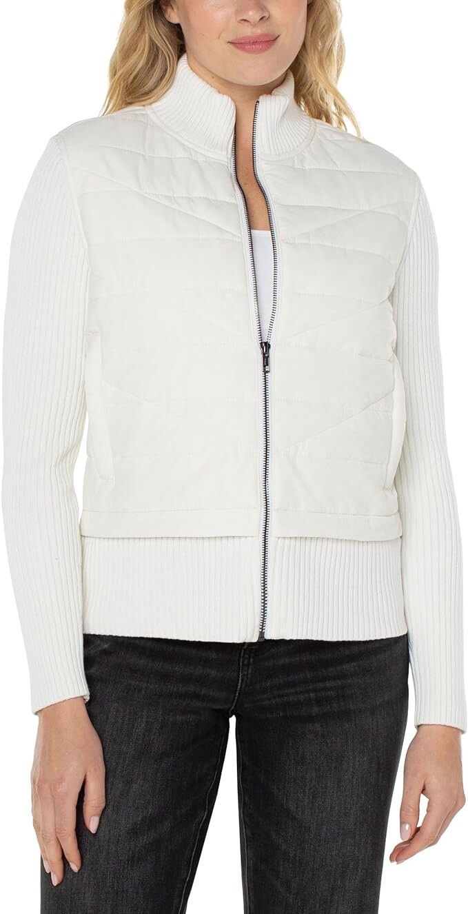 Liverpool L/S Quilted Zip Sweater Porcelain