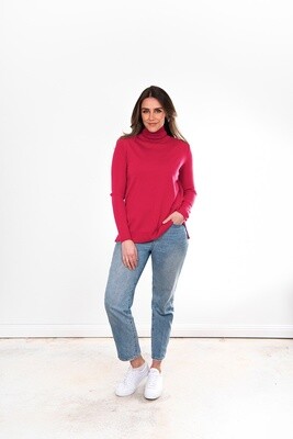 Bella Roll Neck High Low Pullover Berry