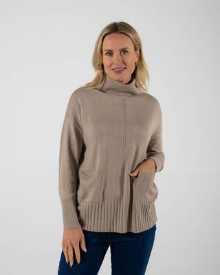 See Saw Wool Blend Roll Neck Sweater Stone