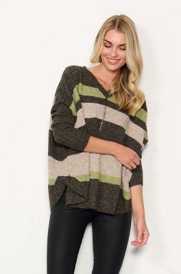 Holmes & Fallon Striped Jumper with Scoop Brown