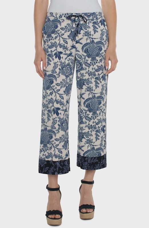 Liverpool Pull On Wide Leg with Stripe Galaxy Floral Print