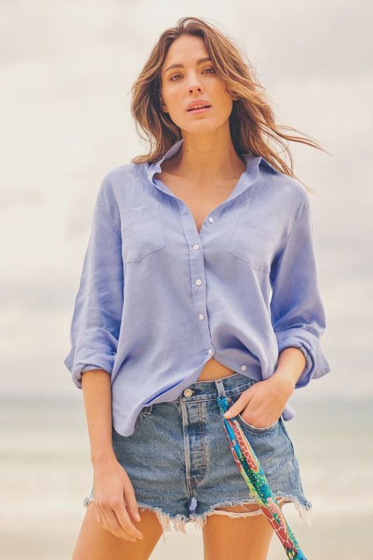 Shirty the Girlfriend Relaxed Linen Shirt Cornflower