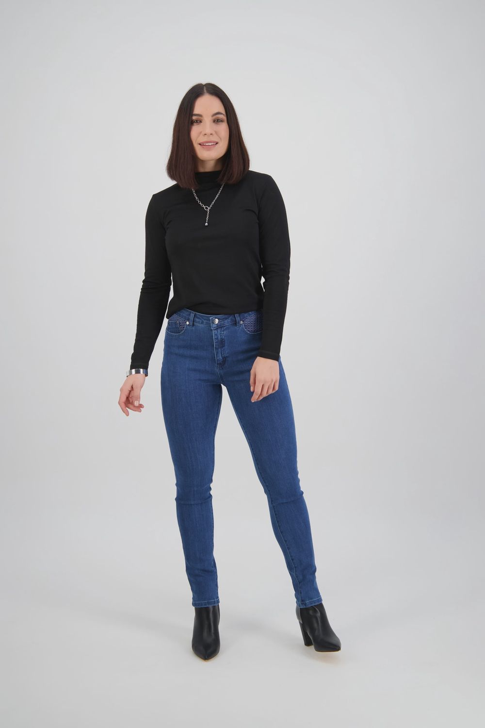Vassalli Skinny Leg Full Length Basket Weave Pocket Jean Plain New Blue