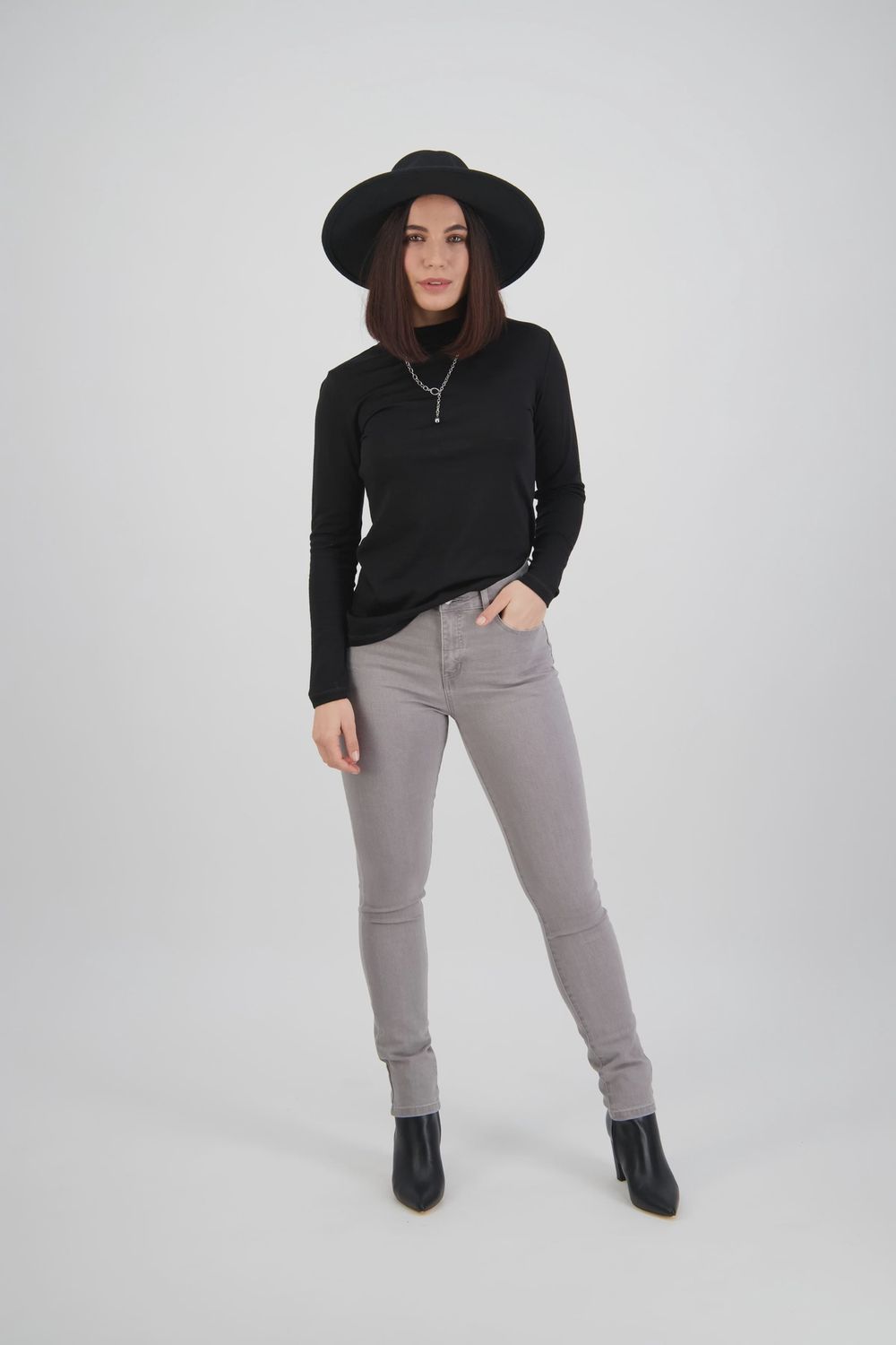 Vassalli Skinny Leg F/L Basket Weave Pocket Jean Light Grey