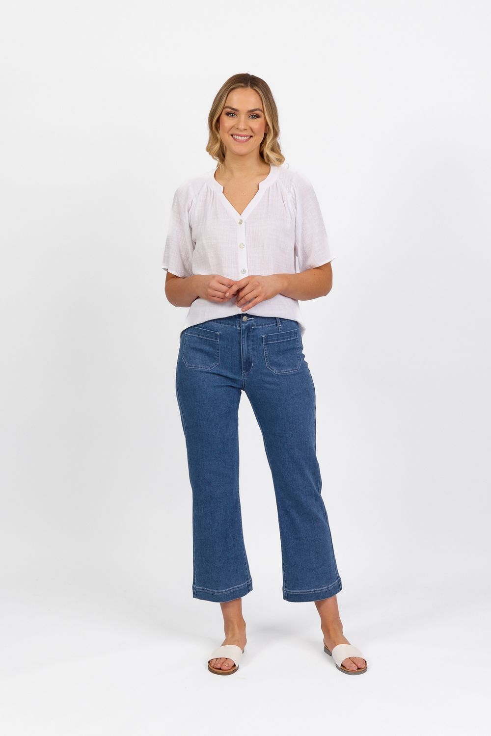 Vassalli Straight Leg Ankle Grazer Jean with Front Patch Pocket