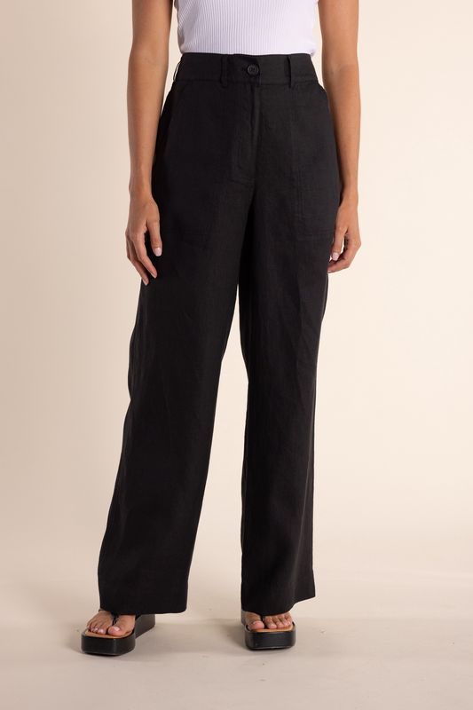 Two T&#39;s Linen Wide Leg Pant Black