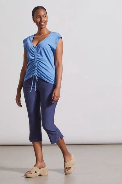 Tribal Flatten it Pull on Capri Jet Blue