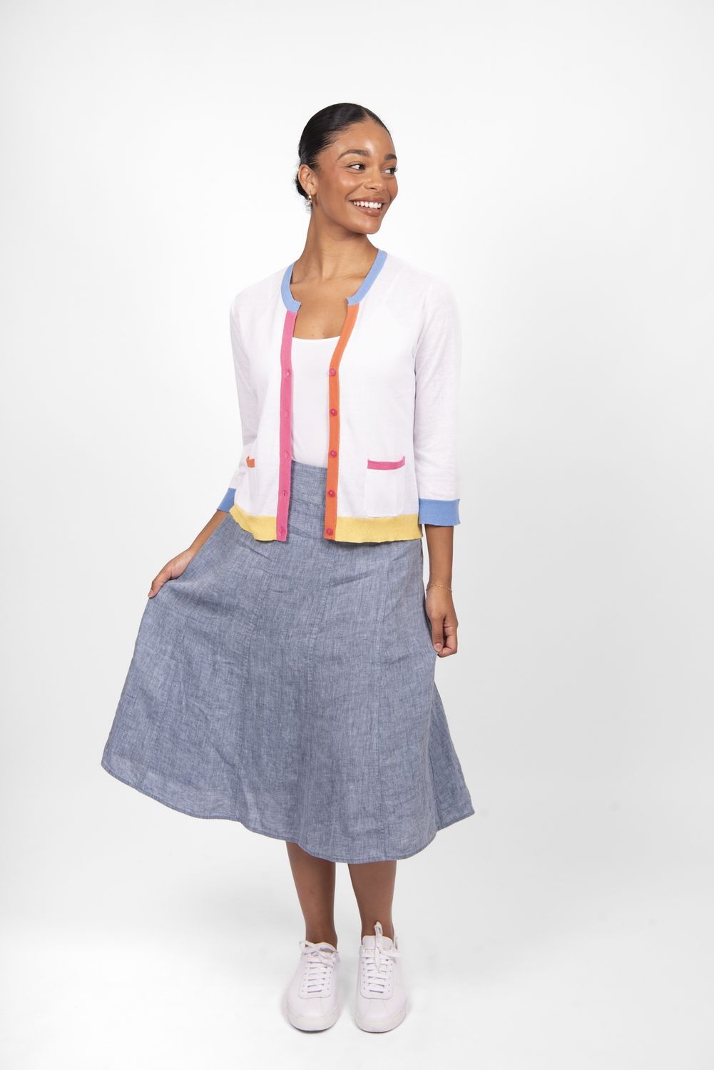 Bridge and Lord Colour Block Trim Cardi White