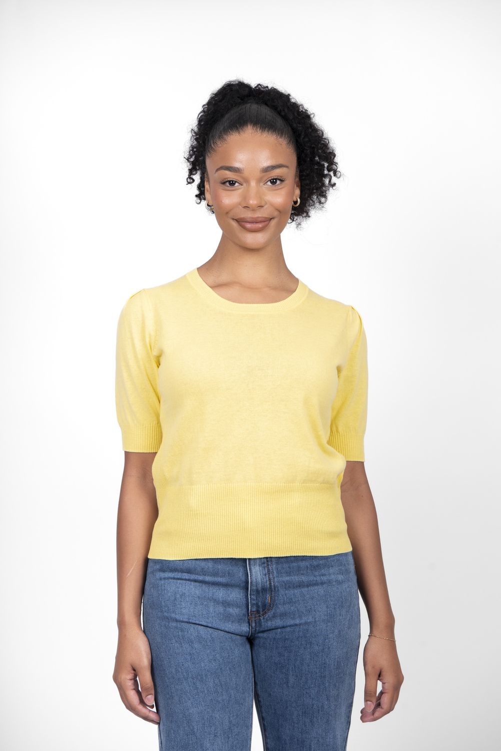 Bridge and Lord Rib Trim Short Sleeve Top Butter