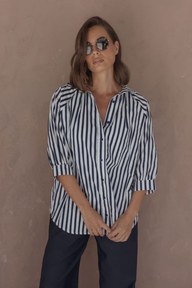 Alexandra Allegra Blouse Navy Stripe