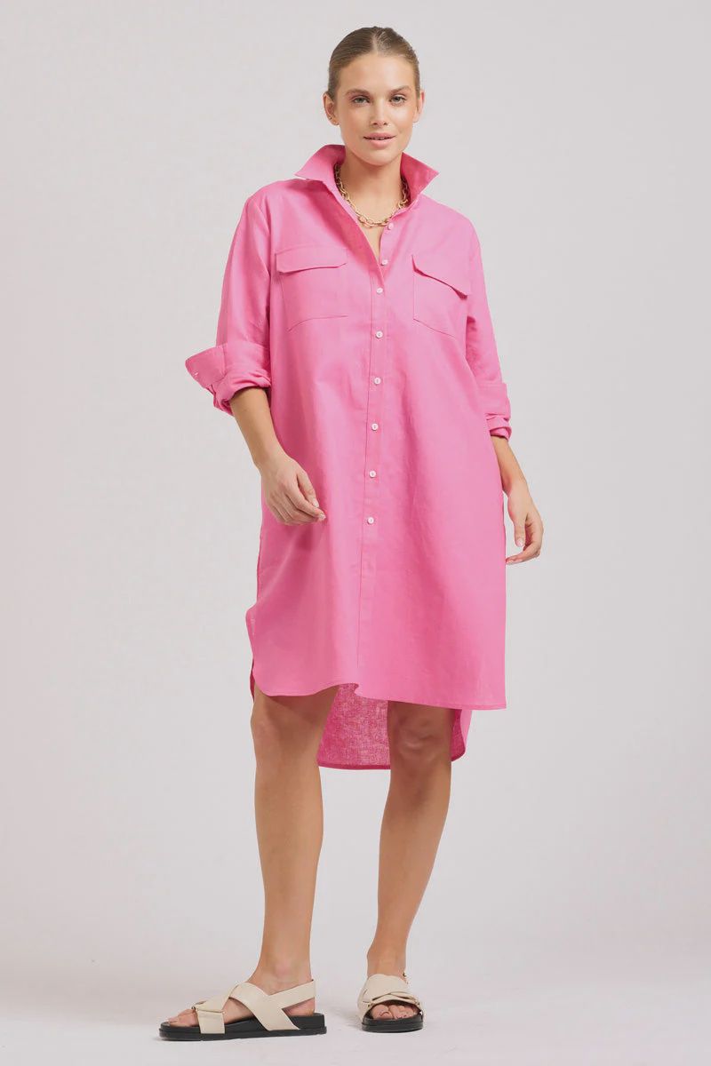 Shirty The Venus Linen Shirtdress -Hot Pink