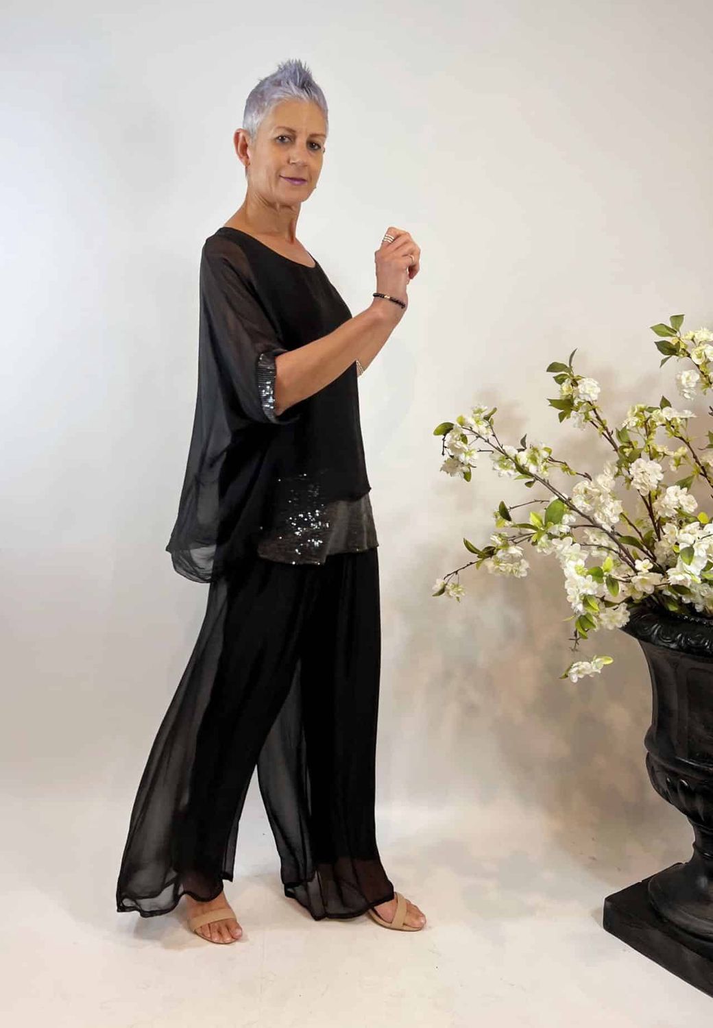 La Strada Silk Blended Pants Black