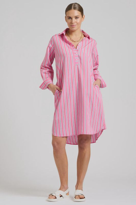 Shirty The Popover Shirtdress Pink Stripe Combo