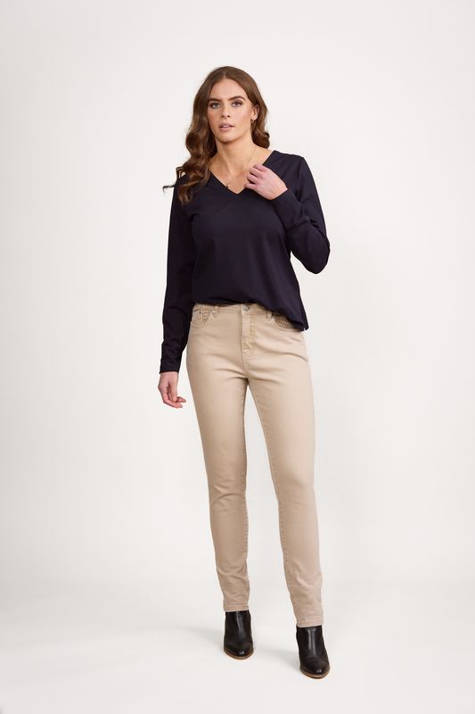 Vassalli Skinny Leg Full Length Basket Weave Pocket Jean Oat Denim