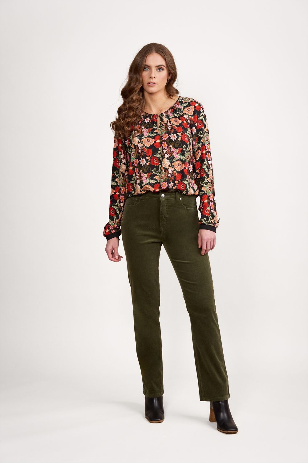 Vassalli Straight Leg Full Length Pinwale Cord Pant with Fly Deep Sage