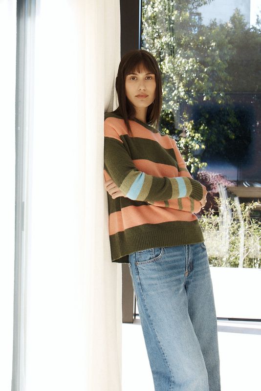 LD + Co Lambswool Stripe Crew Olive