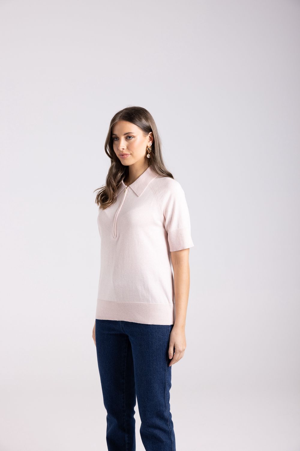 Two T&#39;s Zip Knit Polo Soft Pink