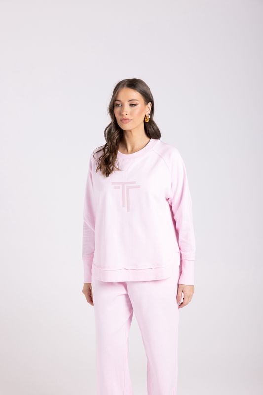 Two T&#39;s Scoop Hem Sweat w/DTM sequins Soft Pink