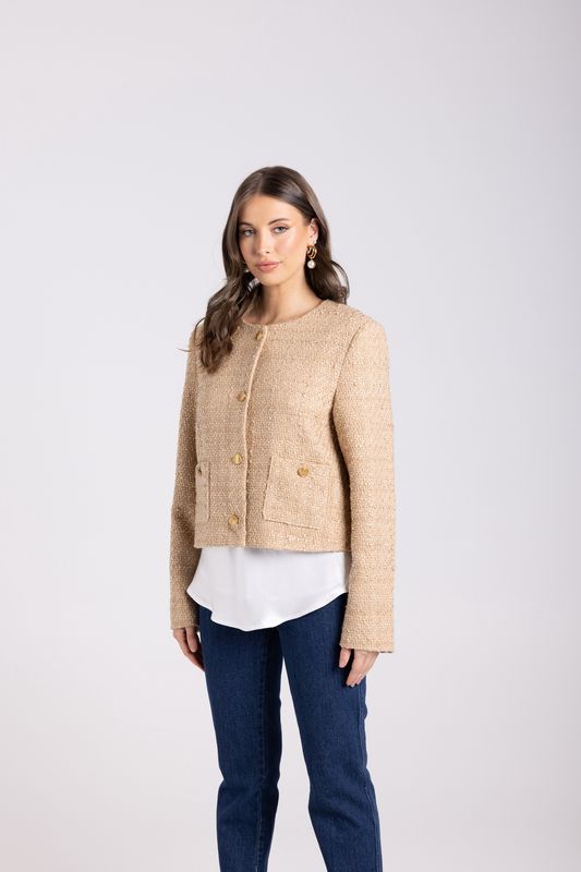 Two T's Crop Boucle Jacket Camel
