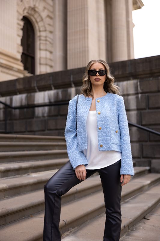 Two T&#39;s Crop Boucle Jacket Powder Blue