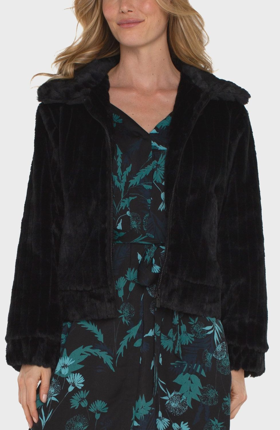 Liverpool Zip Up Fur Jacket Black
