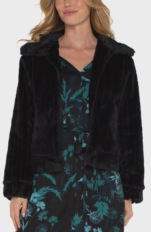 Liverpool Zip Up Fur Jacket Black